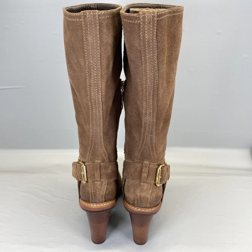 Talbots Harness Boots Womens Size 6 Brown Suede Knee High Riding Side Zip Shoes